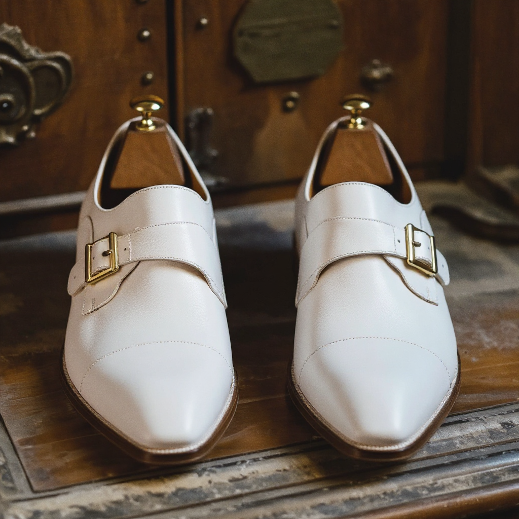 White Leather Friar's Fashion Monk Straps Shoes