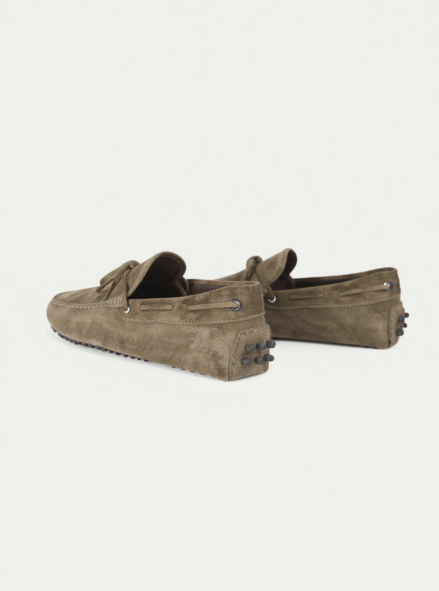 Olive Green Suede Leather Oriela Driving Loafers - AW24 - ITALIAN AW26