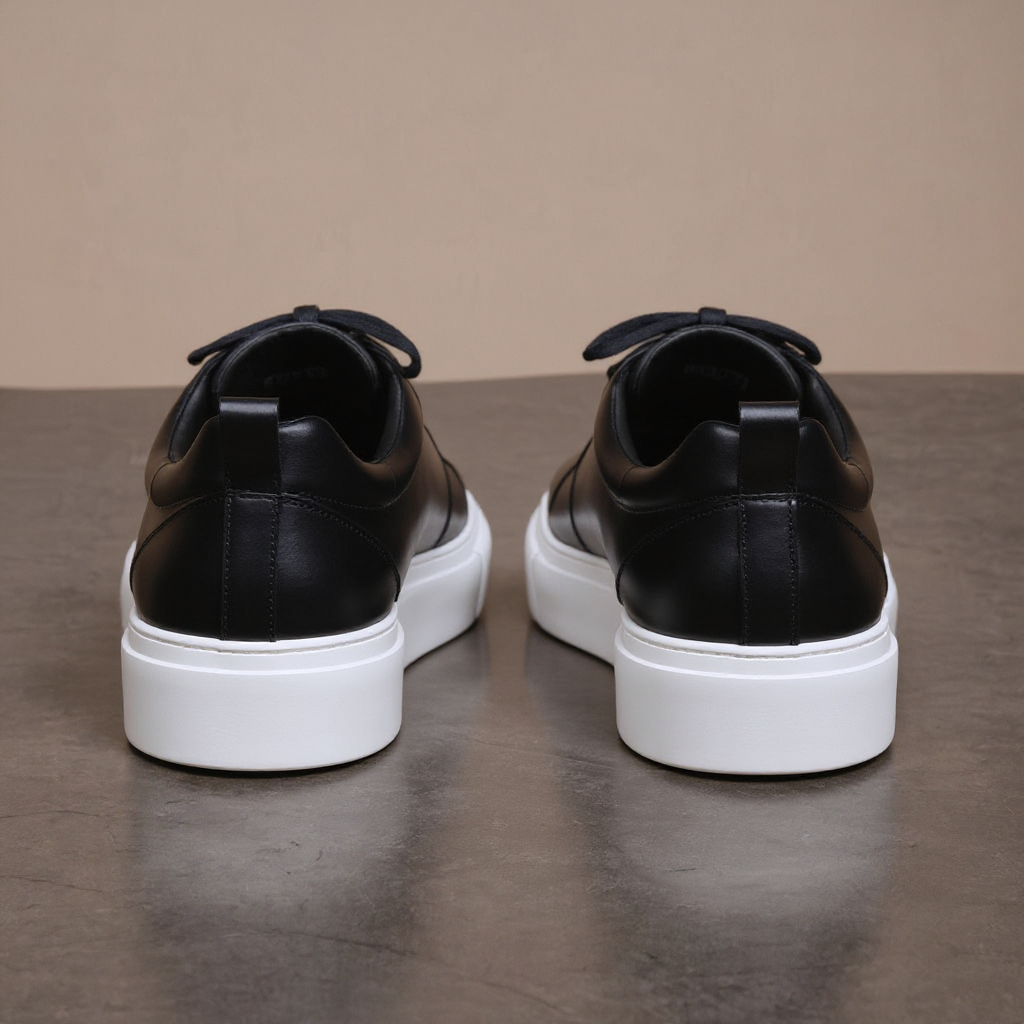 Black Leather Cosma With Thick Sole Sneakers