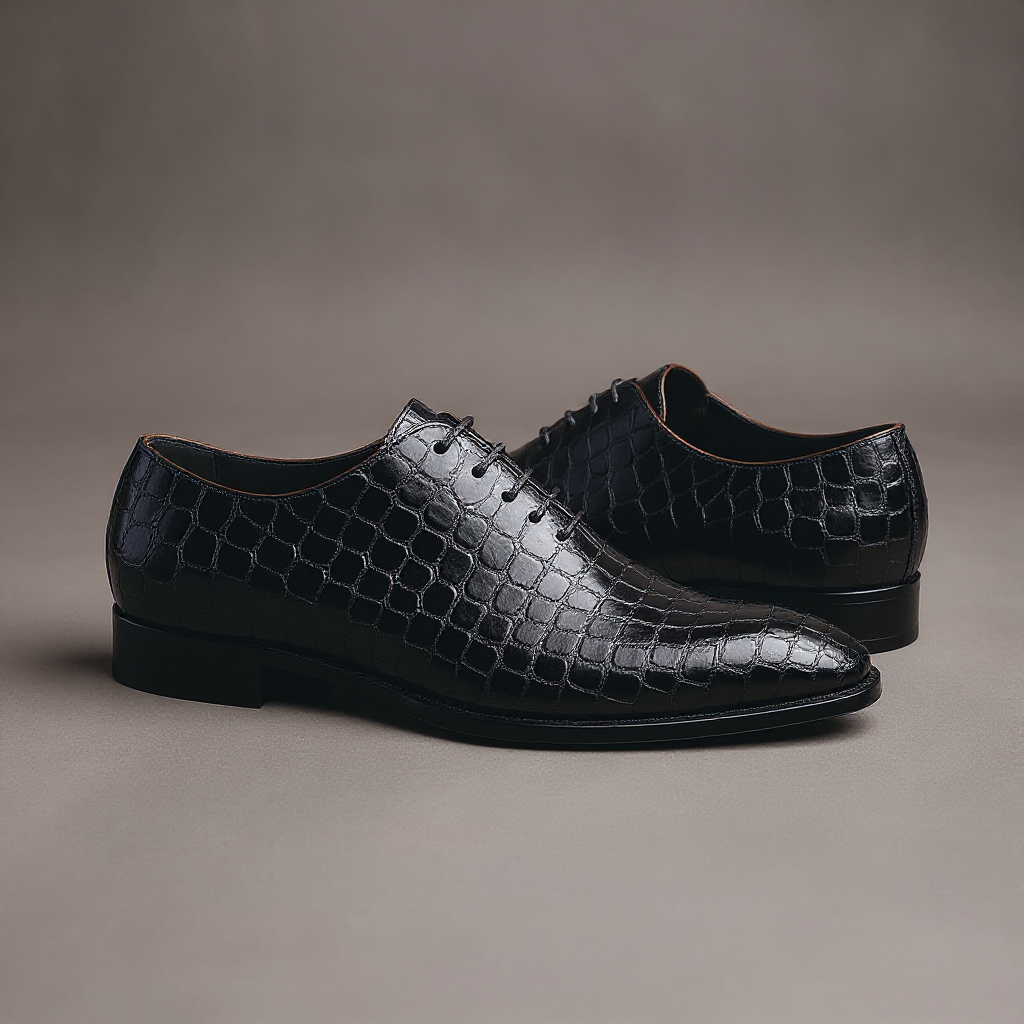 Black Croc Leather Nandes Oxford Shoes : The Dapper Edit