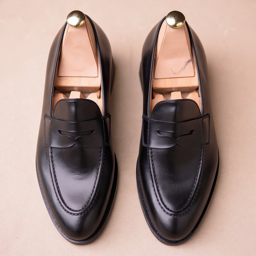 Black Leather Malaga Penny Loafers -  Casual Shoes Collection
