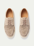 Height Increasing Light Grey Suede Leather Dameo Derby Shoes with White Sole - Summer 2024 Collection -ITALIAN AW26
