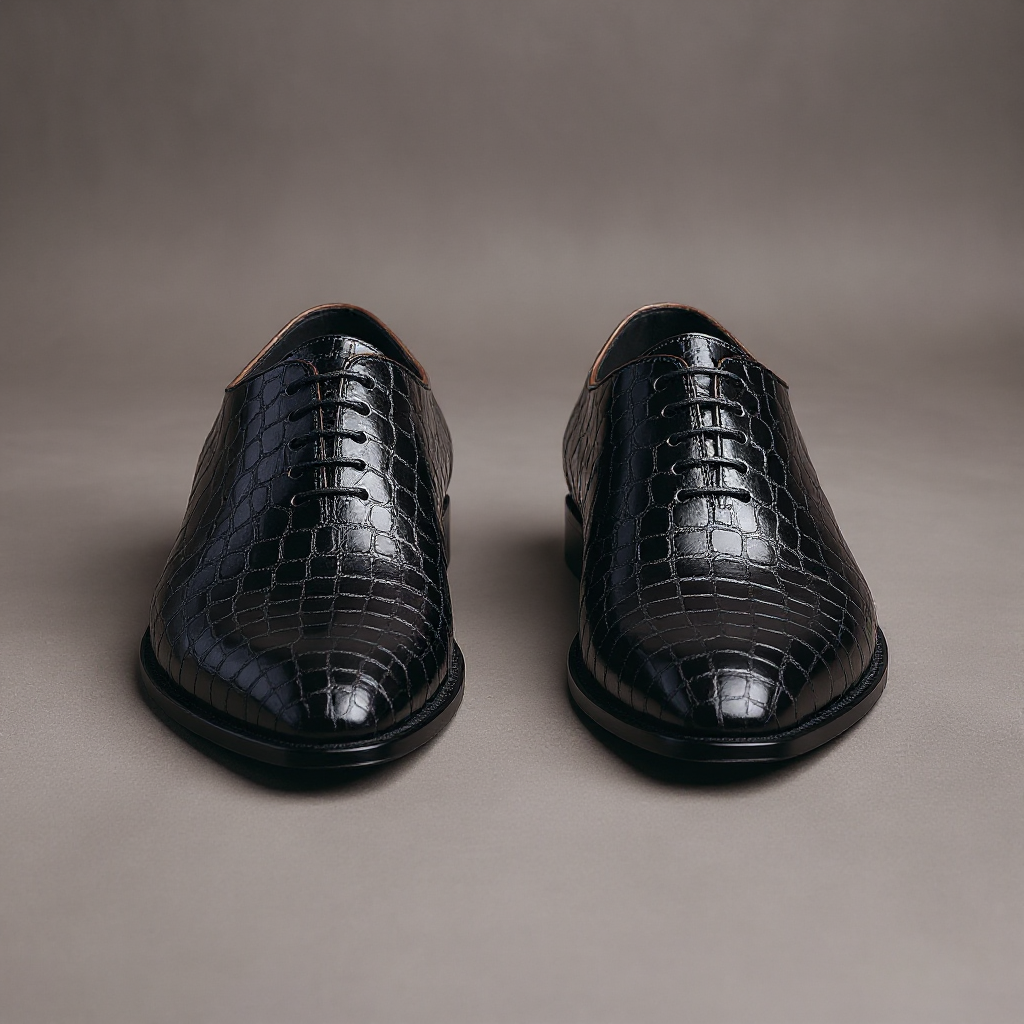 Black Croc Leather Nandes Oxford Shoes : The Dapper Edit