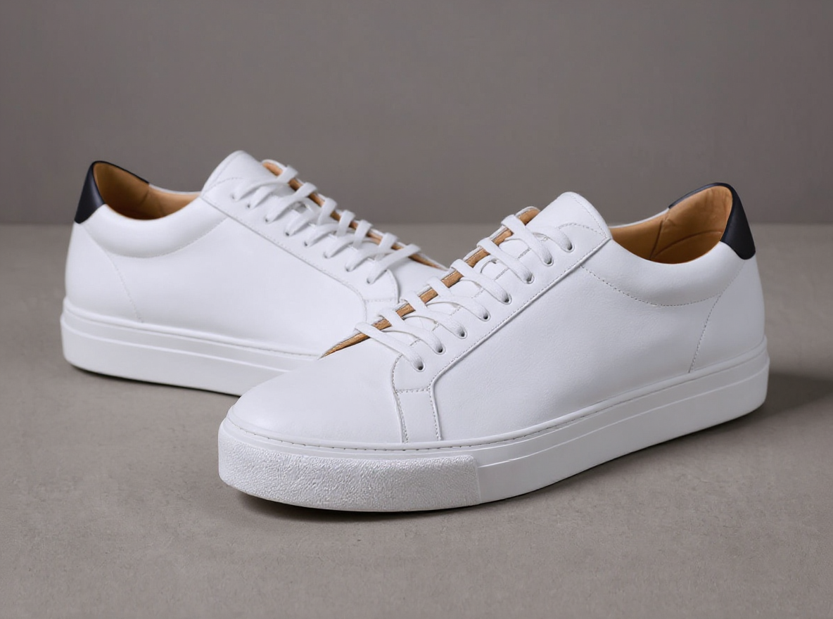 White Leather Sprint Lace-Up Sneakers with White Sole Summer