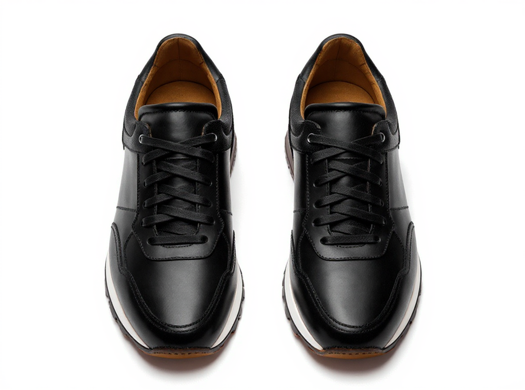 Black Leather Nausori Lace Up Running Sneaker Shoes