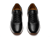 Black Leather Nausori Lace Up Running Sneaker Shoes