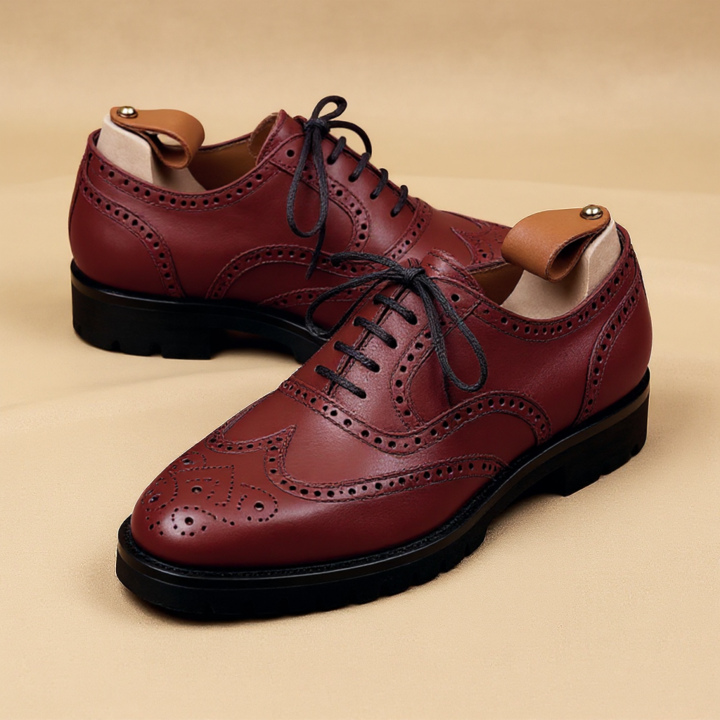 Brown Leather Rene Brogue Chunky Oxfords Shoes WORK EDITION