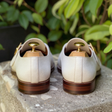 White Leather Classic Supreme Monk Straps Shoes