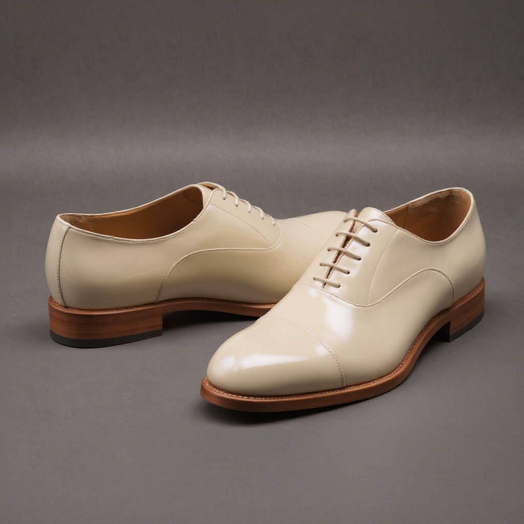 Cream Leather Woodford Balmoral Toe Cap Oxfords - Formal Shoes
