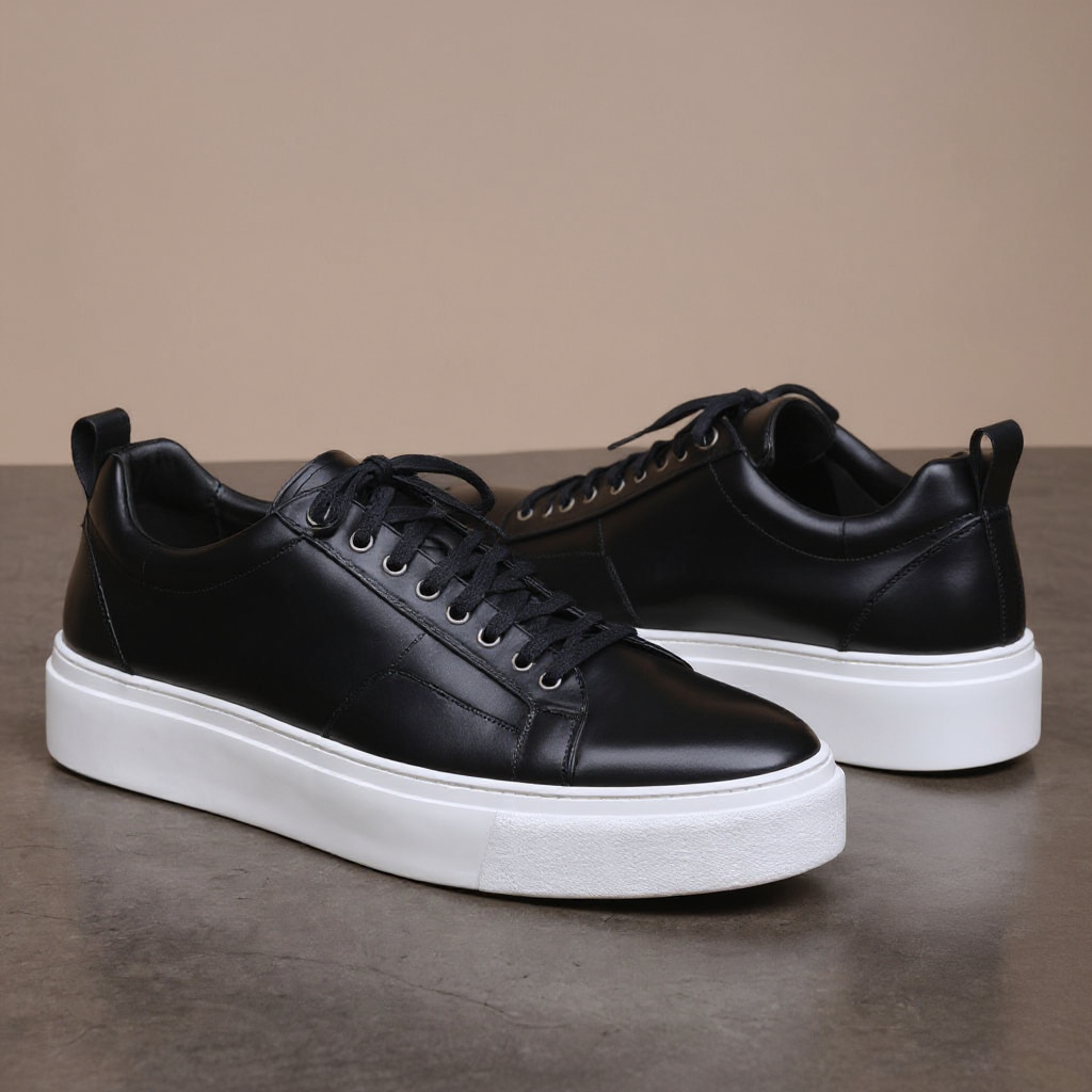 Black Leather Cosma With Thick Sole Sneakers