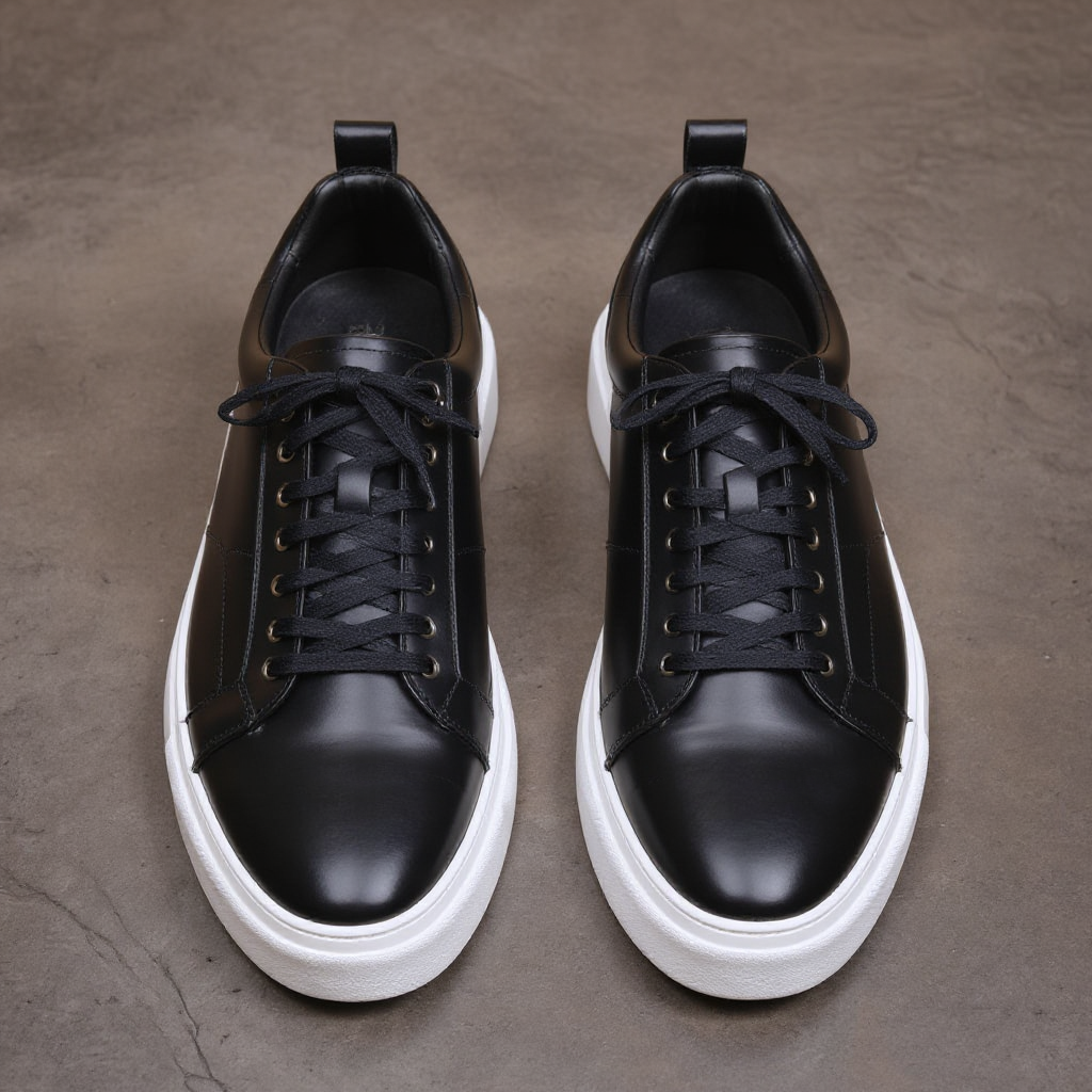 Black Leather Cosma With Thick Sole Sneakers