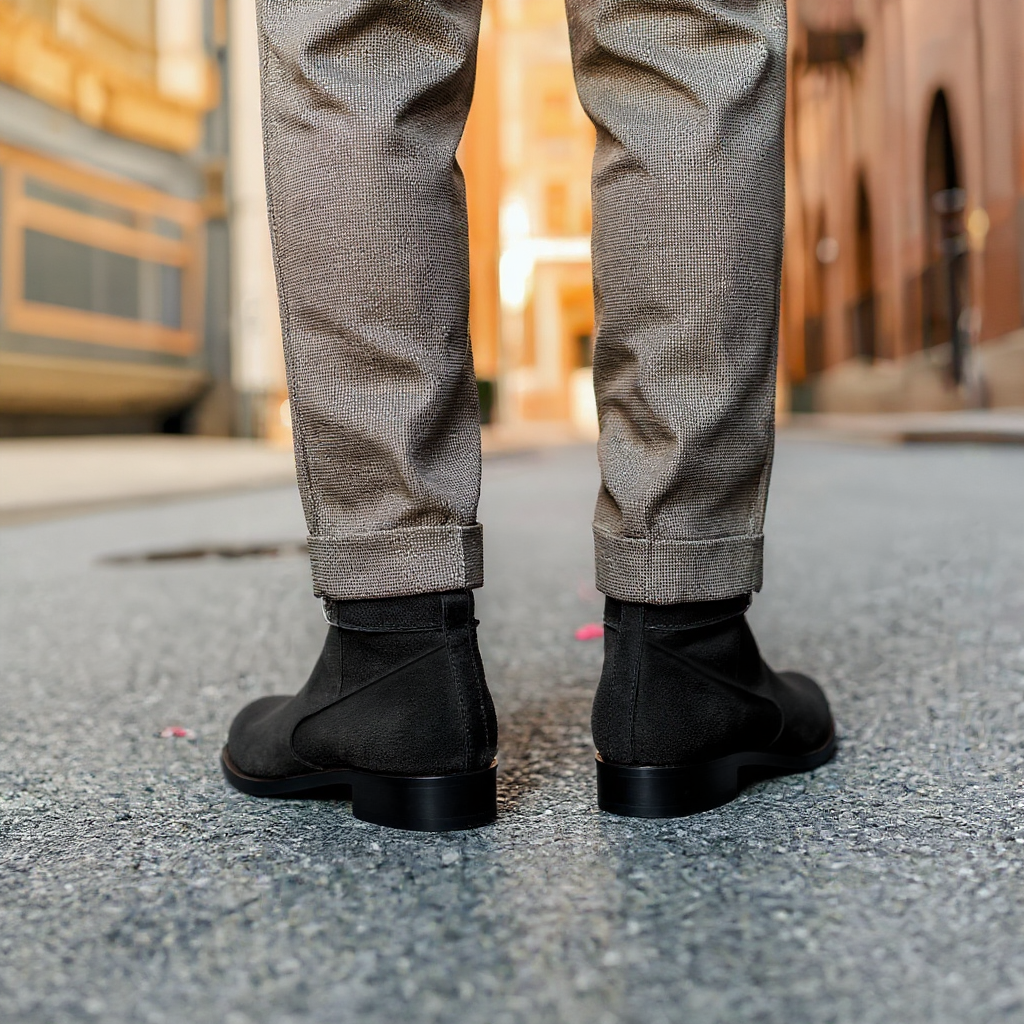 Black Suede Leather Amarante Slip On Jodhpur Boots
