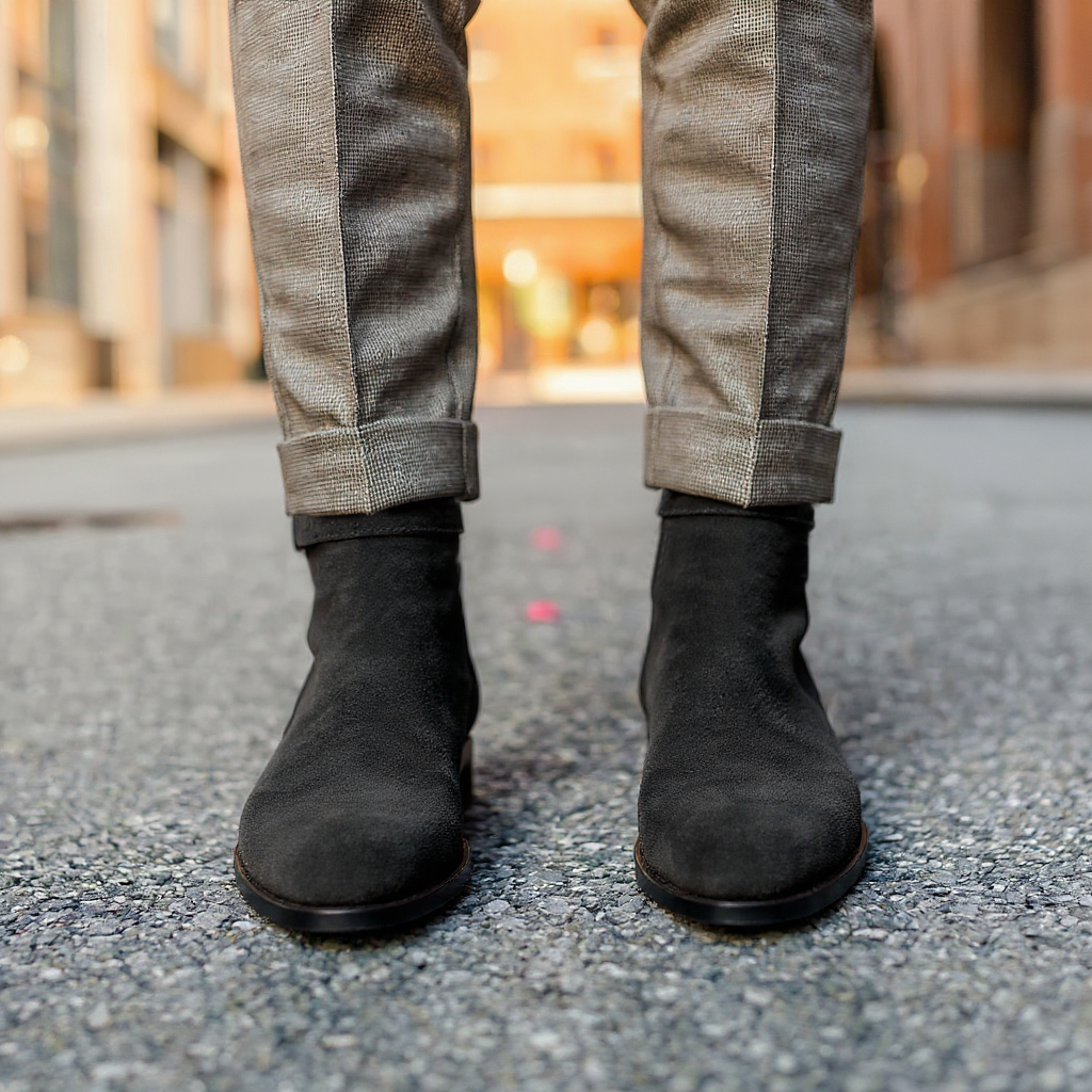 Black Suede Leather Amarante Slip On Jodhpur Boots