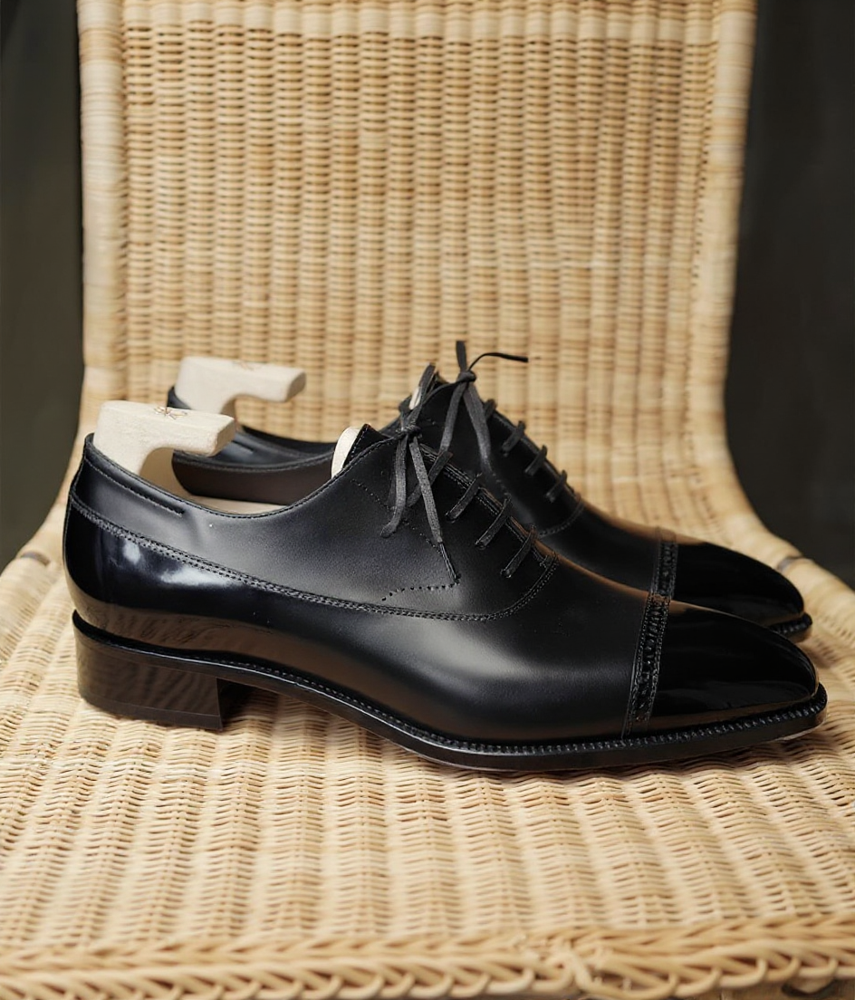Black Leather Isolde Brogue Toe Cap Oxfords - Formal Shoes - SS23