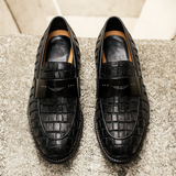 Black Crocodile Print Leather Holroyd Slip On Penny Loafers
