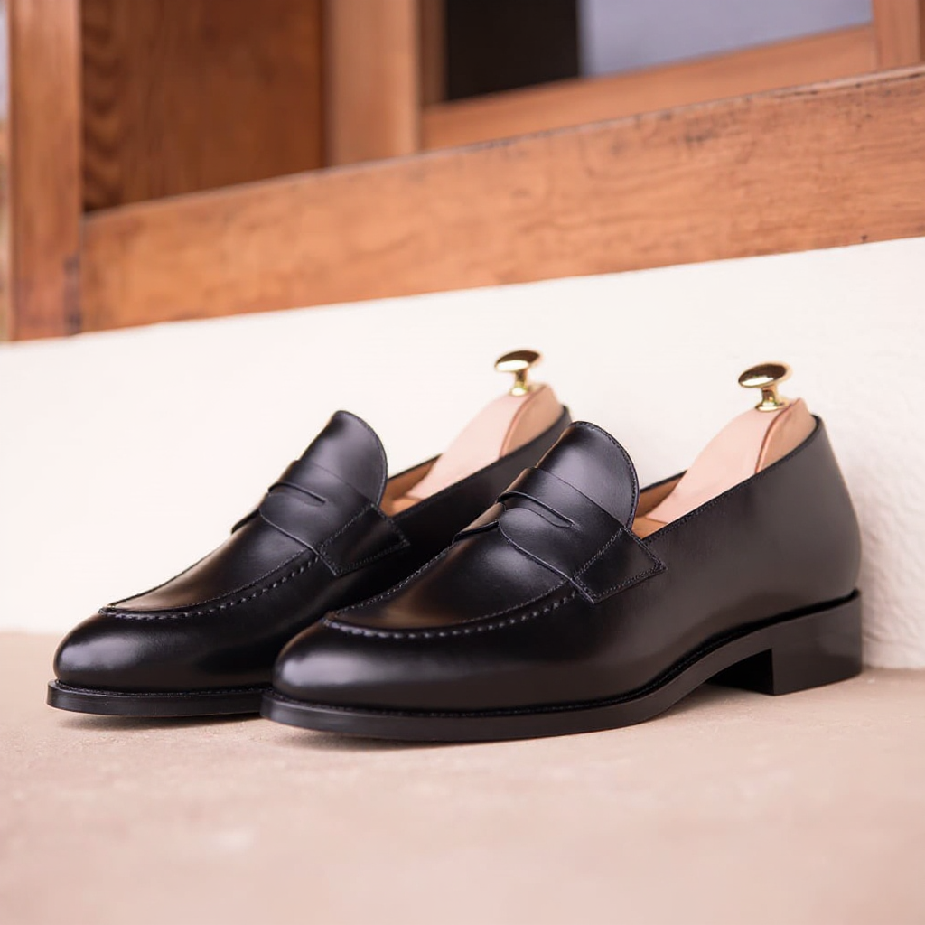 Black Leather Malaga Penny Loafers -  Casual Shoes Collection