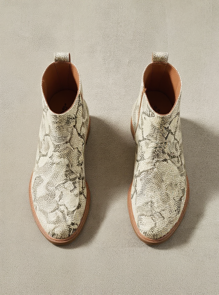 White Snake Print Leather Cracio Slip On Jodhpur Boots