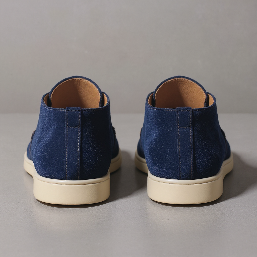 Height Increasing Navy Blue Leather Lusso Slip On Yatch Half Boots with White Soles - Summer 2024 Collection - ITALIAN AW26