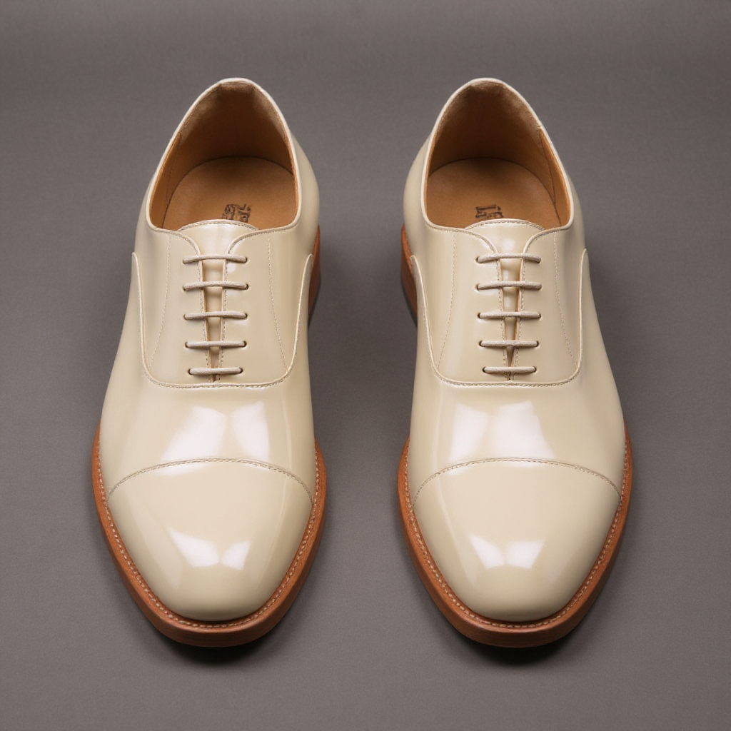 Cream Leather Woodford Balmoral Toe Cap Oxfords - Formal Shoes