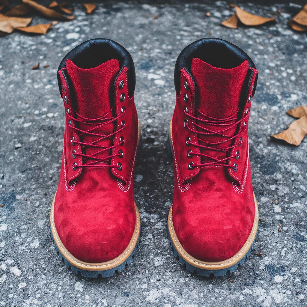 Red Leather Antico Ankle Rugged Lace Up Combat Hiking Boots with Chunky Track Sole