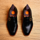 Black Leather Algarve Single Monk Straps - AW24
