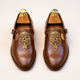 Brown Leather Embroidery Work Peshawari Loafers | Wedding Shoes for Groom | Shoes for Haldi Mehendi Sangeet - Wedding Essentials