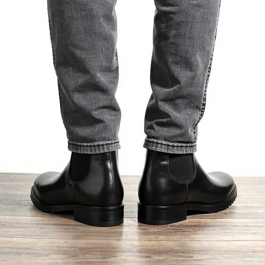 Black Leather Vamese Slip On Chelsea Boots - AW22
