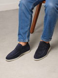 Height Increasing Navy Blue Leather Lusso Slip On Yatch Half Boots with White Soles - Summer 2024 Collection - ITALIAN AW26