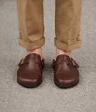 Brown Leather Pedestal Platforms Clogs - Summer 2024 Collection