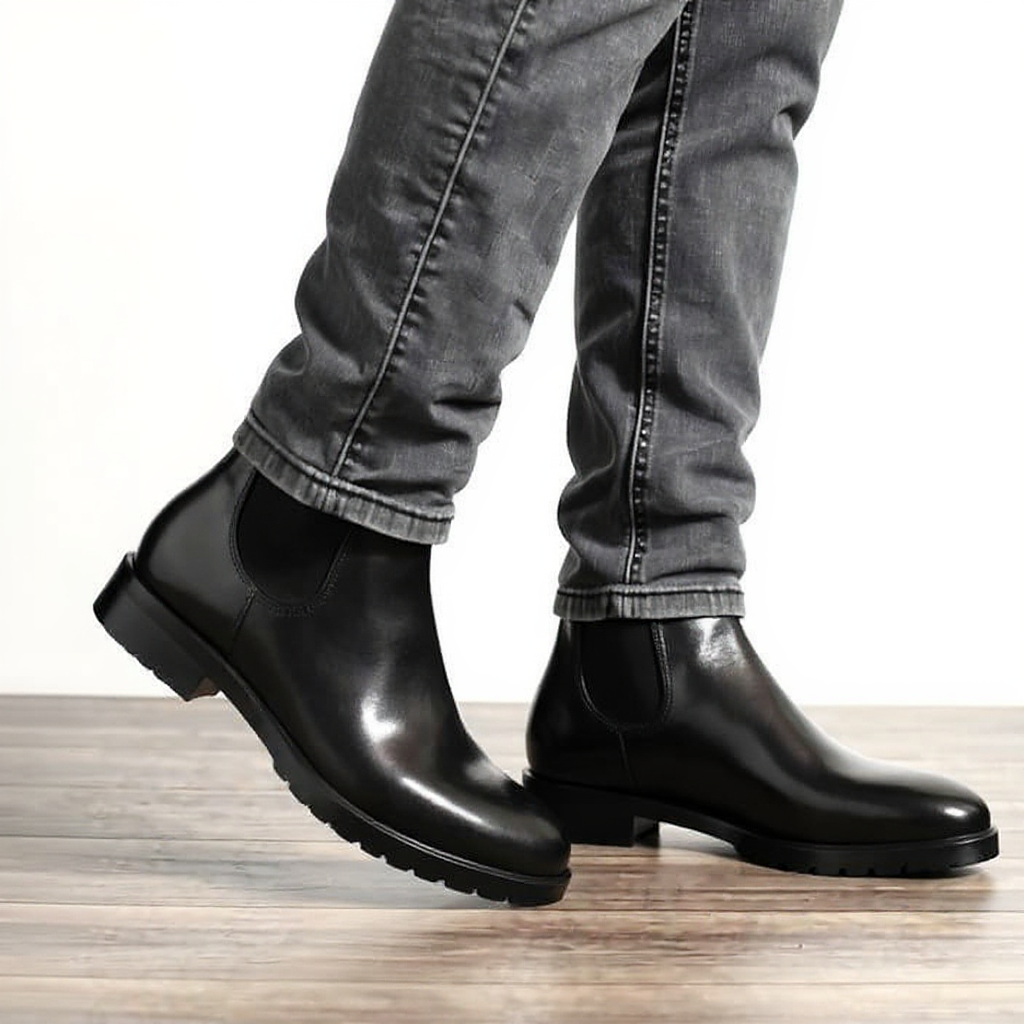 Black Leather Vamese Slip On Chelsea Boots - AW22