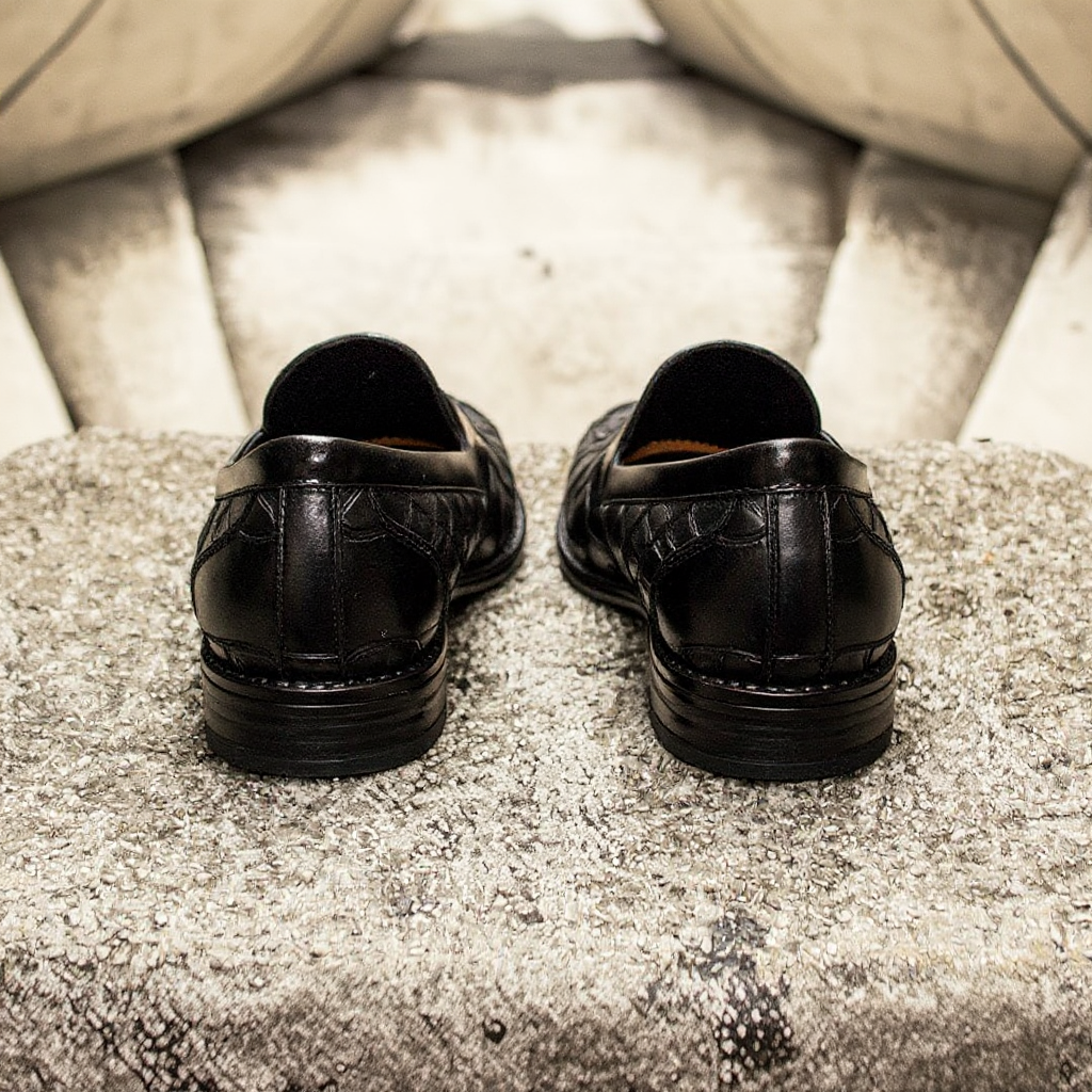 Black Crocodile Print Leather Holroyd Slip On Penny Loafers