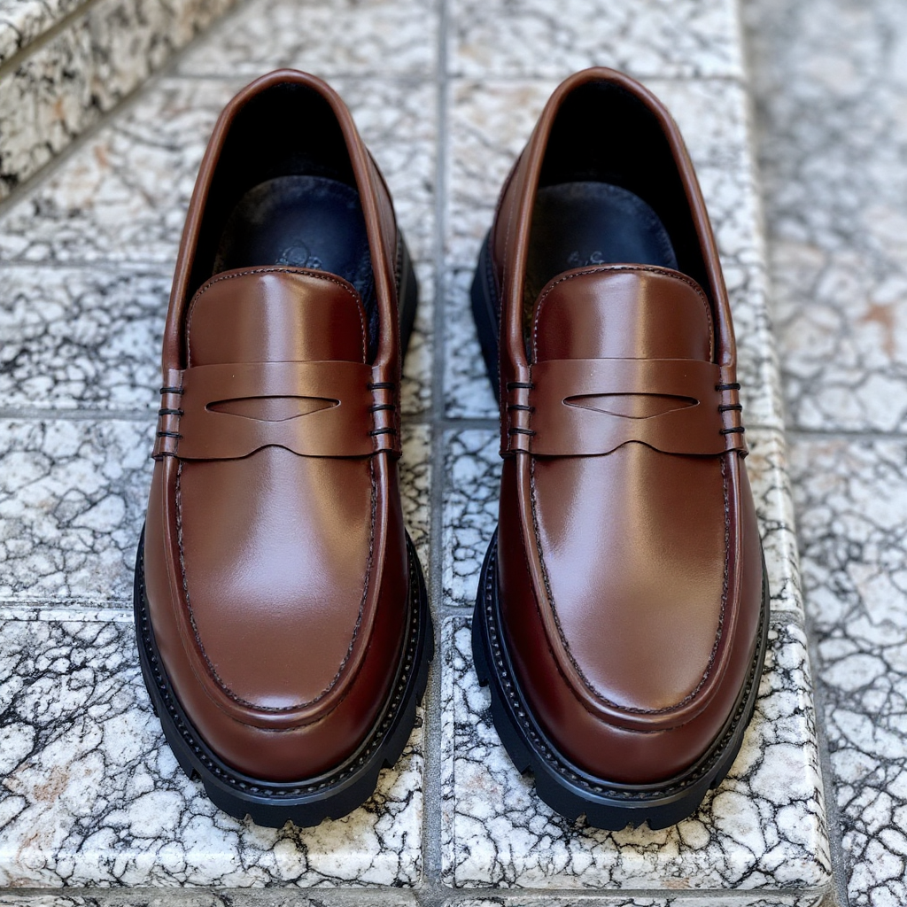 Brown Leather Attilio With Thick Sole Loafers