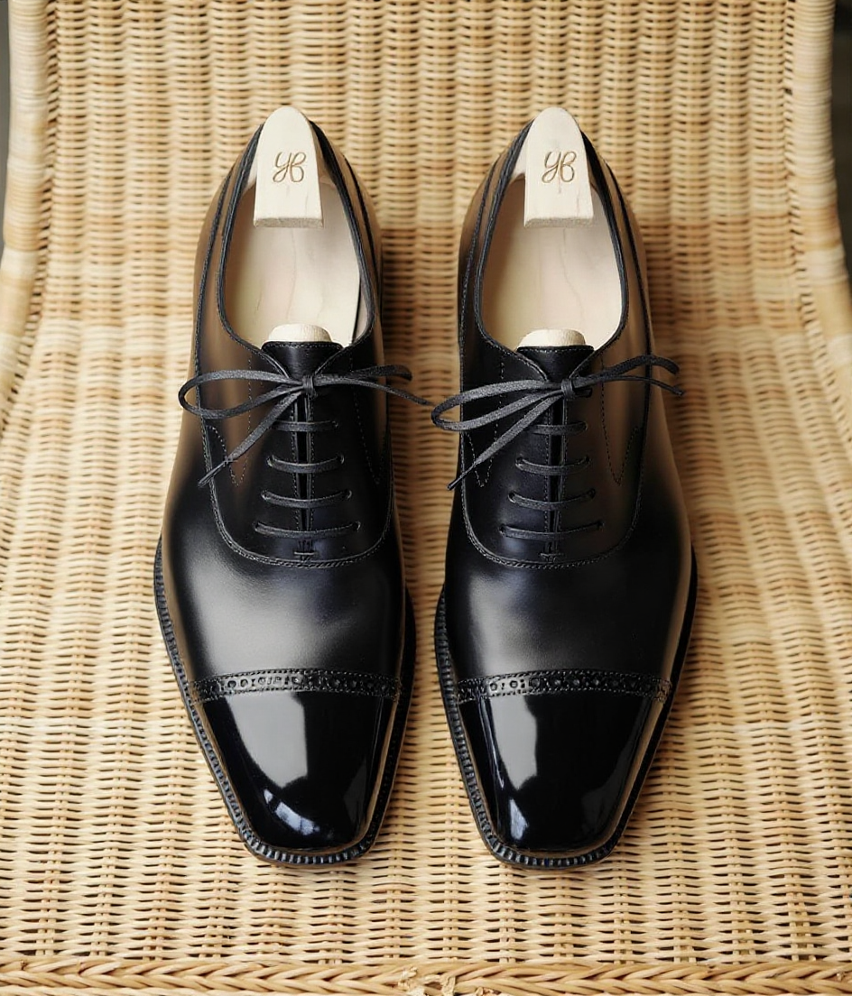 Black Leather Isolde Brogue Toe Cap Oxfords - Formal Shoes - SS23