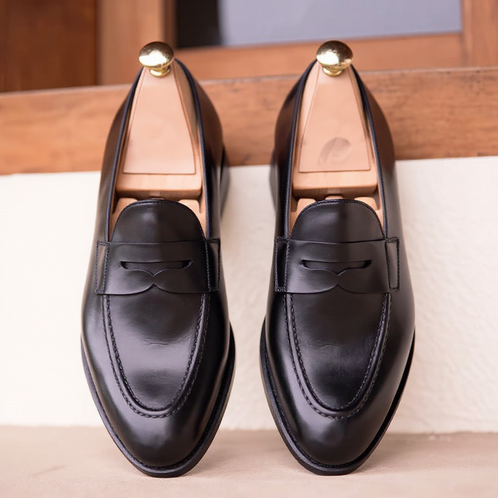 Black Leather Malaga Penny Loafers -  Casual Shoes Collection