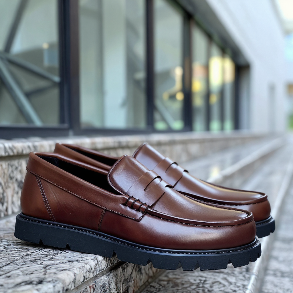 Brown Leather Attilio With Thick Sole Loafers
