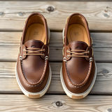 Brown Patrizio Boat Shoes with White Sole
