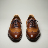 Tan Leather and Suede Cedara Brogue Wingtip Oxfords - Formal Shoes