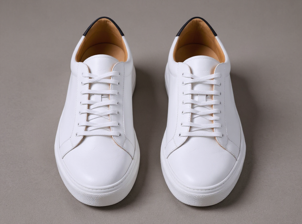 White Leather Sprint Lace-Up Sneakers with White Sole - Summer 2024 Collection