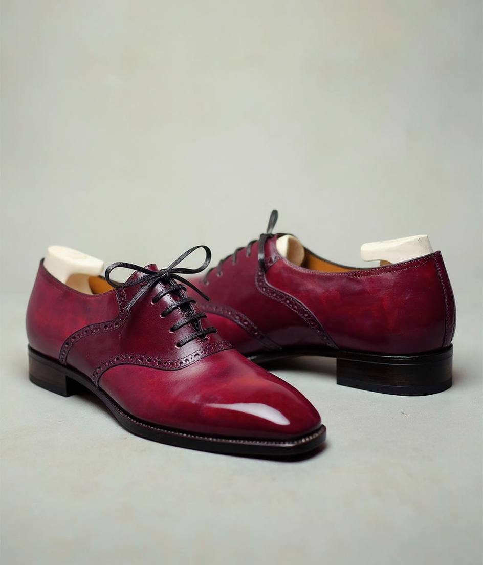 Burgundy Leather Elowen Brogue Oxfords - Formal Shoes - SS23