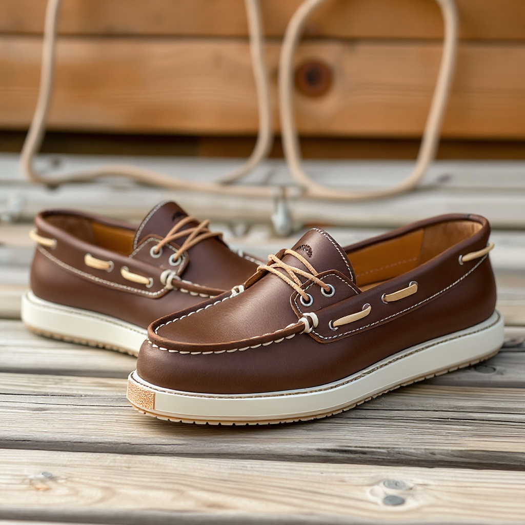 Brown Patrizio Boat Shoes with White Sole