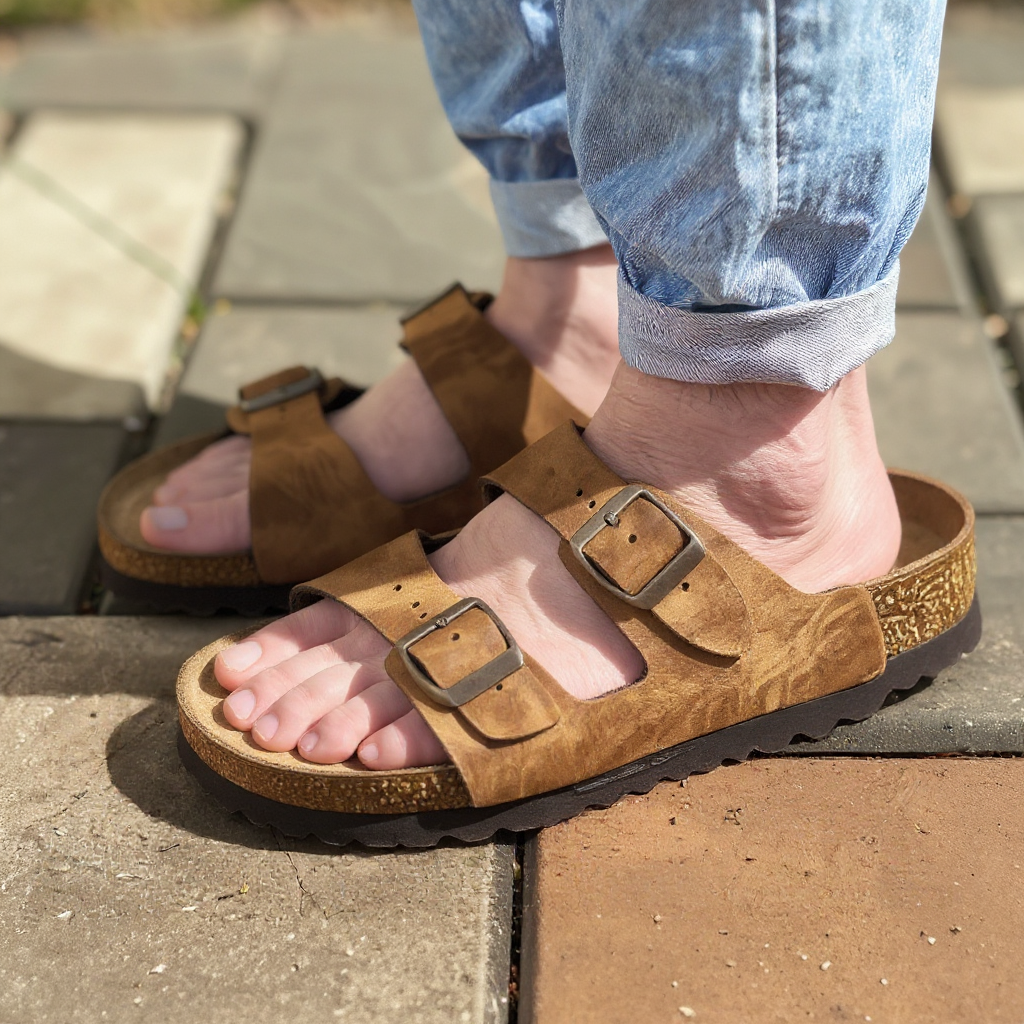 Tan Leather Ebony Ease Comfort Slippers with Buckle - Summer 2024  Casual Shoes Collection