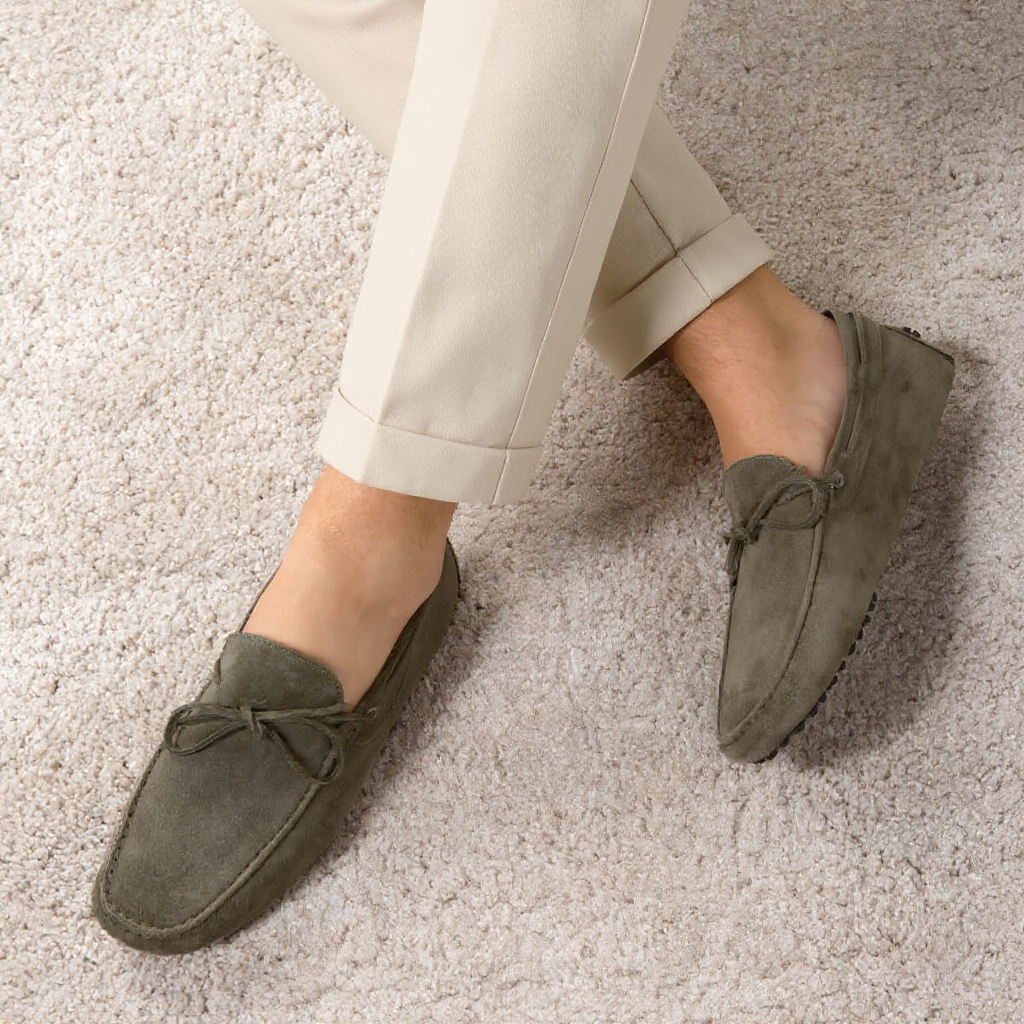 Olive Green Suede Leather Oriela Driving Loafers - AW24 - ITALIAN AW26
