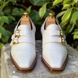 White Leather Classic Supreme Monk Straps Shoes