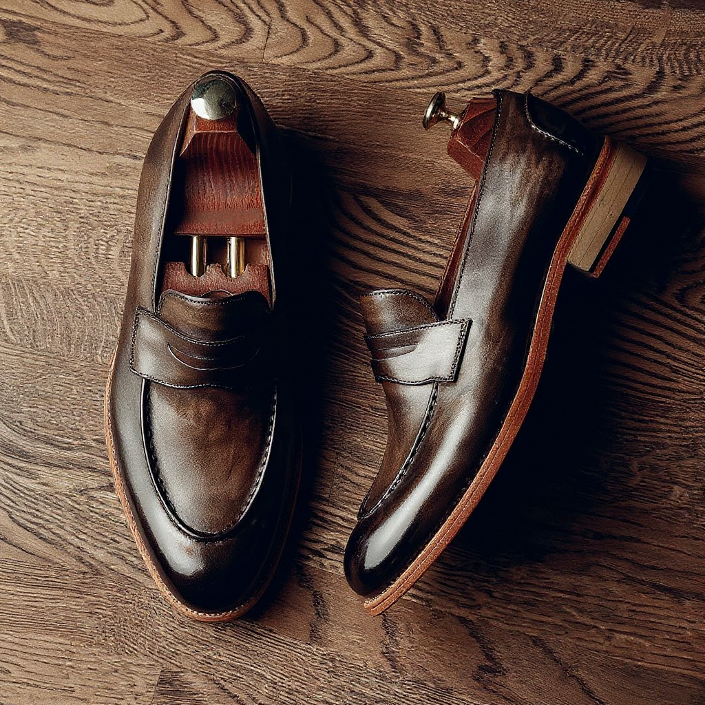 Brown Hand Painted Leather Jaen Penny Loafers
