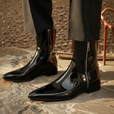 Black Patent Leather Eutizio Slip-On Pointed Zipper Boots