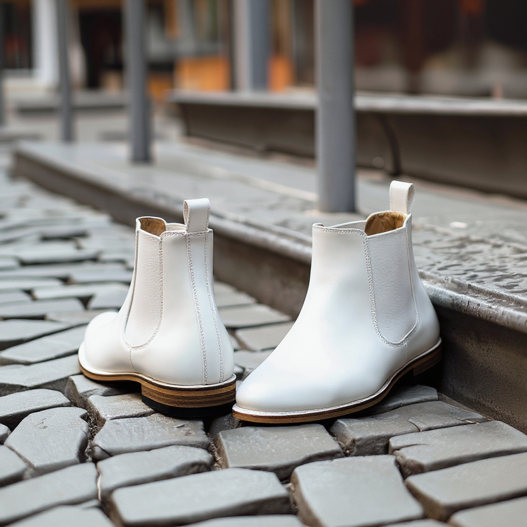 White Leather Belgrave Slip-On Chelsea Boots - Summer 2024 Collection