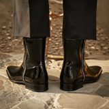 Black Patent Leather Eutizio Slip-On Pointed Zipper Boots