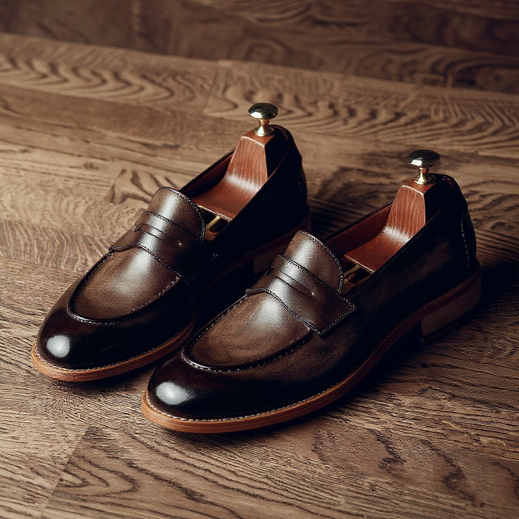 Brown Hand Painted Leather Jaen Penny Loafers