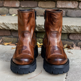 Brown Leather Edilberto With Thick Sole Zipper Boots
