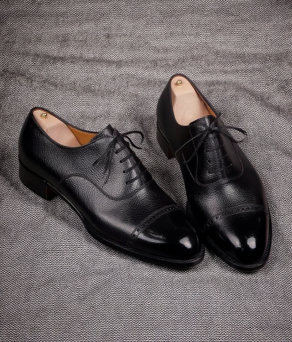 Black Leather Vinto Brogue Toe Cap Oxford Shoes